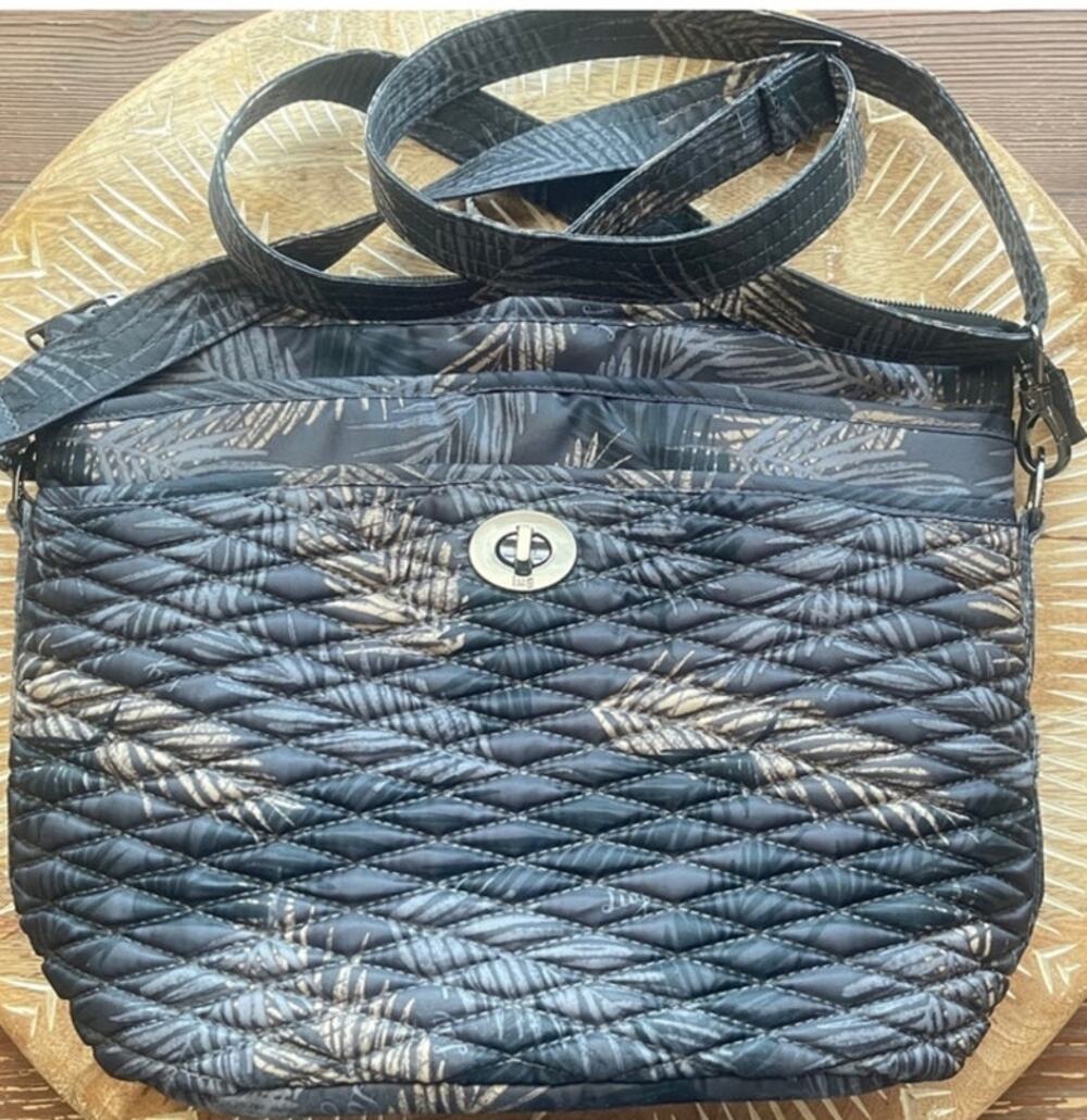 Adagio quilted bubble adjustable crossbody by LUG in Tropical Fog RFID